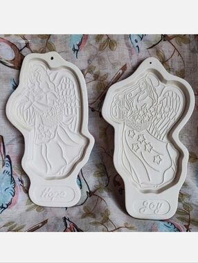 LONGABERGER Pottery Pair HOPE LOVE Cookie Mold Holiday Angel Series 1994 1996